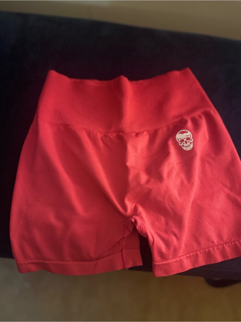 Hot Pink Women's High-Waist Stretch Shorts with Skull Accent